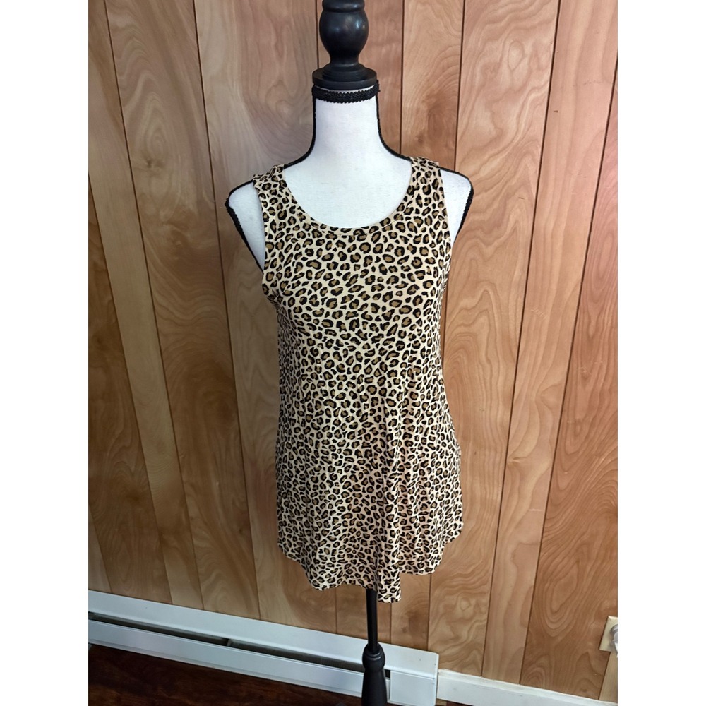 Old‎ Navy Luxe Womens Small Leopard Print Tank Top Sleeveless Scoop Neck Brown